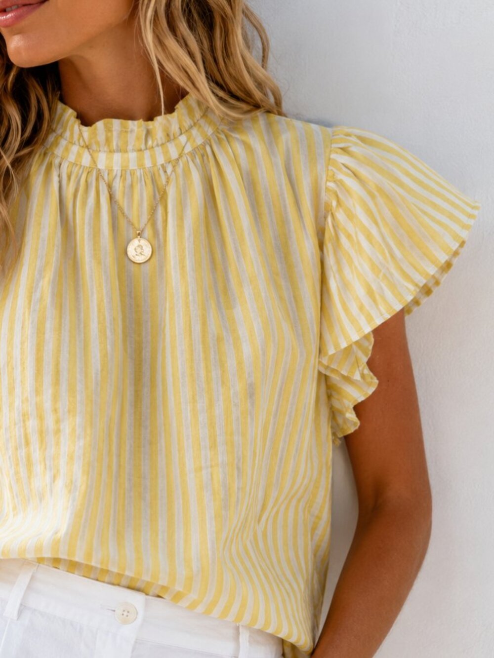 Birds of Paradis by Trovata Carla Blouse Yellow & White Striped Size XS